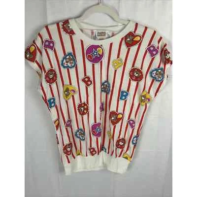 New York Knit Works Womens Small Bear Heart Print Fitted Waist Shirt Vintage - Image 1 of 4