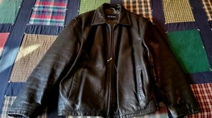 80s vintage GUESS Black leather Motorcycle jacket - size Large (Men's) - Picture 1 of 4