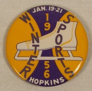HOPKINS MINNESOTA DEPORTES DE INVIERNO 1956 PINBACK PIN BOTÓN PATÍN IMAGEN - Imagen 1 de 2