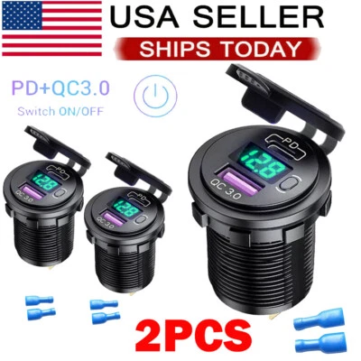 2x Verde 12V QC3.0 Doble USB Coche Cargador Rápido Enchufe LED Voltímetro Impermeable EE. UU. Foto 1 de 4