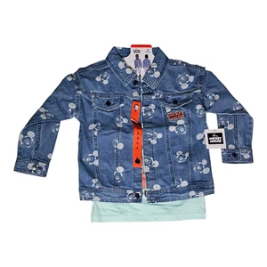 Boy Girl Disney MICKEY MOUSE 2 Piece Denim Jacket & Green T-Shirt Kid Size 6 New - Picture 1 of 3