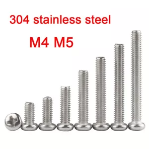 M4 M5 Phillips Round Head Screws 304 Stainless Steel Machine Bolt Length 4-100mm - Picture 1 of 5