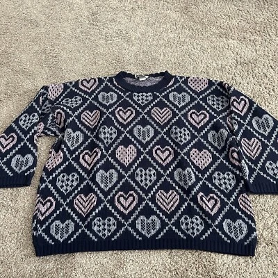 Vintage Classic Essentials Sweater Womens 22W/42 Hearts 1980s Cute - Image 1 of 4