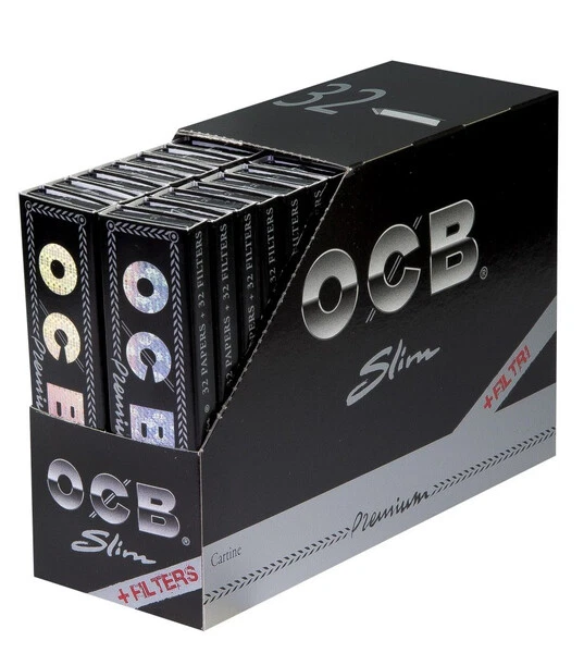 OCB Premium Long Slim Schwarz+ Filtertips Zigarettenpapier Long Papers Blättchen
