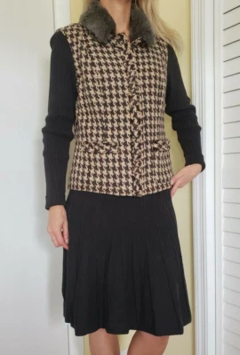 CAbi Falda Tejida Traje Mangas Tejidas Chaqueta Gris Piel Talla 4  Foto 1 de 4