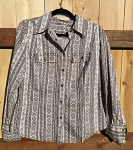 Michael Kors Lightweight Brown And Cream Western Shirt. Brass Colored Snaps Sz12 - Picture 1 of 6