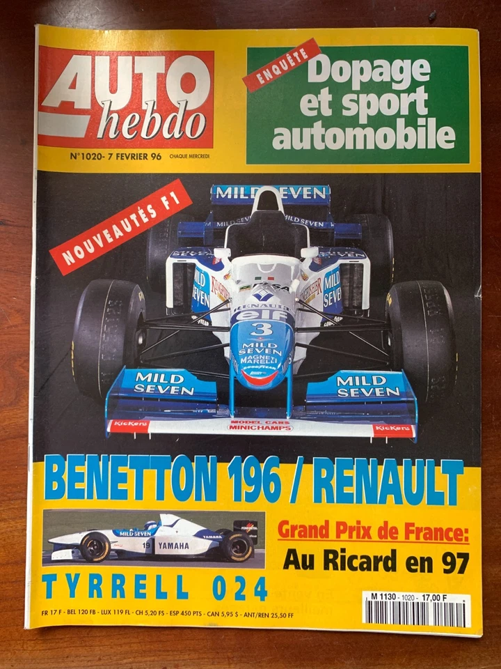 AUTO HEBDO 7/02/1996; Benetton 196/ Renault/ Tyrrell 024/ Dopage et Sport Auto - Photo 1/2