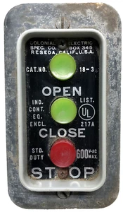Colonial Electric 18-3, 3 Button Open/Close Control Station, Used (E7) - Picture 1 of 8