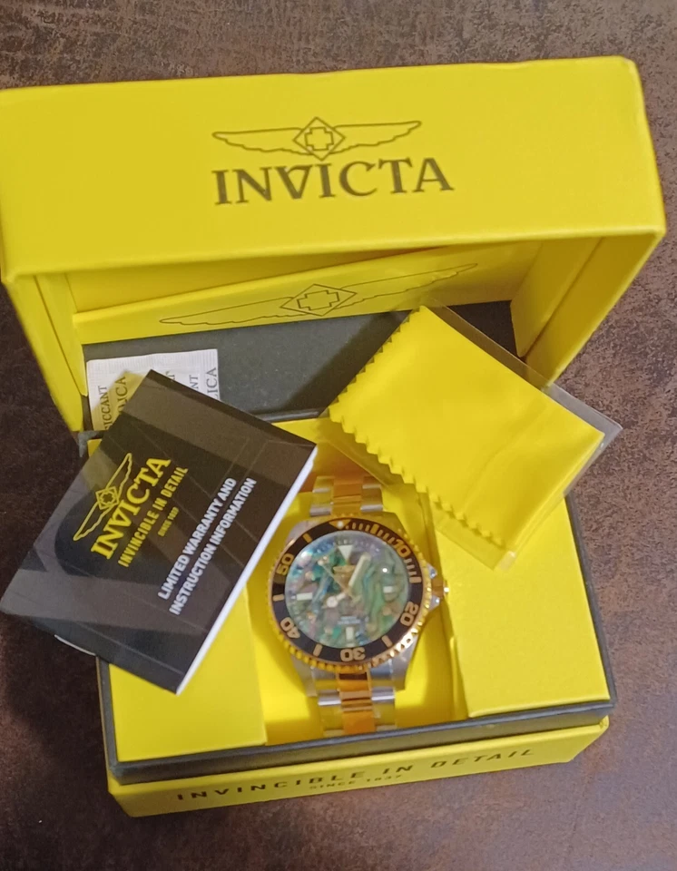 Invicta Pro Diver 39426 47mm Abalone Diamond Dial Gold & Silver Men's Watch