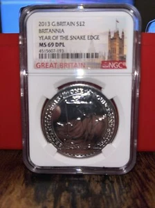 2013 Great Britain 2 POUND BRITANNIA YEAR OF THE SNAKE EDGE NGC MS69DPL - Picture 1 of 2