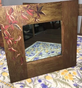 1800's oak cabinet door turned mirror~14 1/2" X 14 3/4" Virginia Creeper design~ - Picture 1 of 24