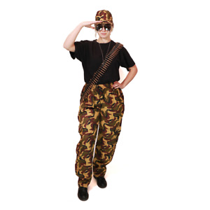 Erwachsene Armee Kostüm Tarnung Zubehör: Männer Frauen Camouflage Party Hund Etiketten Kappe Mütze