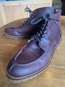 Banana Republic Moccasin Toe Ankle Boots Waxed Burgundy Leather  12 M - Picture 1 of 9