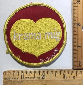 Vintage Krama Rig Swedish For Hug Me Gold Heart Logo Sew On Patch Hippie Biker - Picture 1 of 2