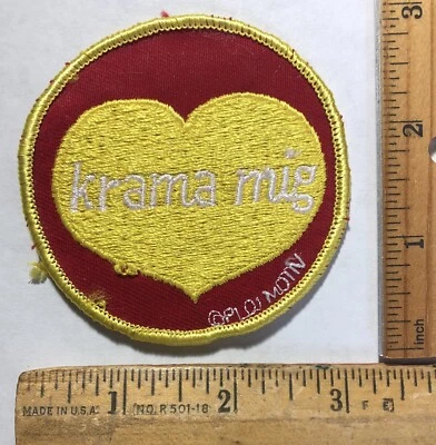 Vintage Krama Rig Swedish For Hug Me Gold Heart Logo Sew On Patch Hippie Biker - Image 1 of 2