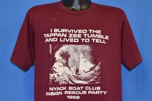 vtg 80s I SURVIVED TAPPAN ZEE TUMBLE NYACK BOAT CLUB RESCUE PARTY 1989 t-shirt L - Picture 1 of 6