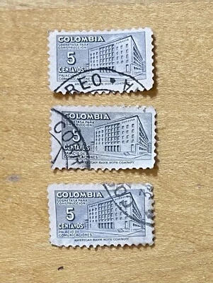 Colombia Postage Stamp Lot Of 3 Palacio De Comunicaciones 5c 1950’s Used - Image 1 of 2