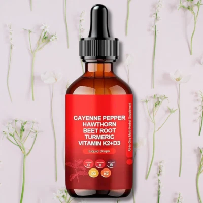 Vascu Flow Cayena Pimienta Líquida Gotas Espino Carne Raíz Cúrcuma Vitamina K2+D3 Foto 1 de 4