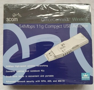 3com Office Connect USB 2.0 Wireless 54Mbps 11g Compact Adapter 3CRUSB10075 -new - Image 1 of 2