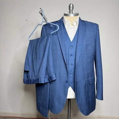 Bocaccio Uomo Mens Blue Pinstripe Suit 3 Piece 48L 40W - Image 1 of 4