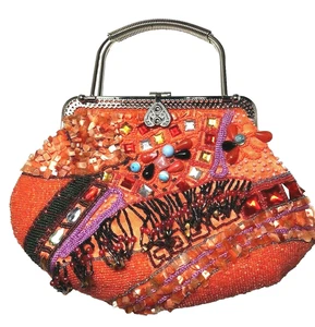 Espectacular Bolso de Mano o Monedero Vintage con Cuentas, Lentejuelas y Estrás, Cadena Larga - Imagen 1 de 5