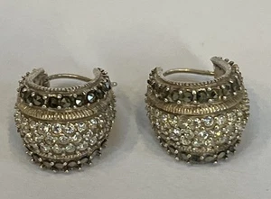 Bali Style Hoop Earrings 925 Sterling Silver, Marcasite & Rhinestones Thailand - Picture 1 of 11