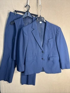 @@ Vintage Chinese Made 40S Slim Blue Polyester 3 Piece Suit 32x27 Extra Short - Picture 1 of 23