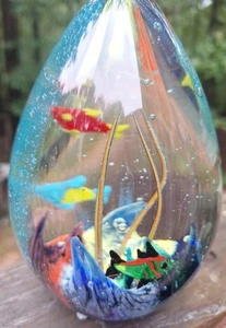 Large Nautical Paperweight Clear Glass Fish in Reef XTRA Pear Shape Vtg - Picture 1 of 11