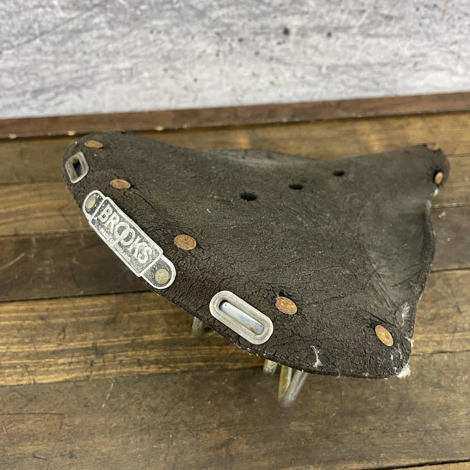 Sillín de cuero Brooks vintage asiento de bicicleta Inglaterra REPUESTOS REPARACIÓN restauración de sartén de resorte Foto 1 de 4