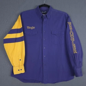 Wrangler Western Shirt Mens XL Purple Yellow Colorblock Embroidered Rodeo Cowboy - Picture 1 of 11