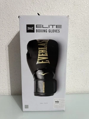 Guantes de boxeo Everlast Elite - negros/dorados - 16 OZ Foto 1 de 4