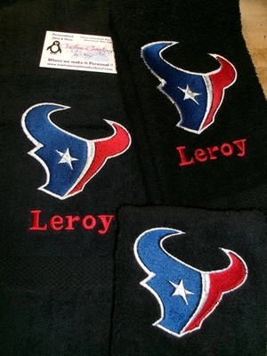 Juego de toallas personalizadas Texans de 3 piezas, juego de toallas de fútbol americano personalizadas Texans Foto 1 de 4