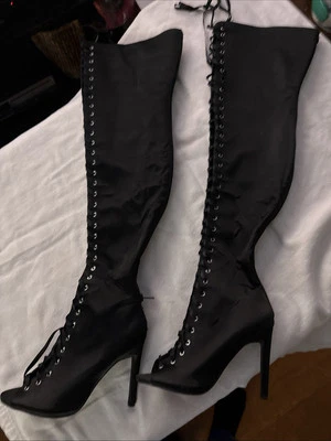 Yes open toe boots over the knee silk lace up zipper - Image 1 of 3