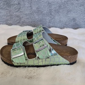 Sandalias Birkenstock Gator Brillantes Verde Plateado Metálico Arizona Talla 37 NUEVAS Cabrichosas - Imagen 1 de 8