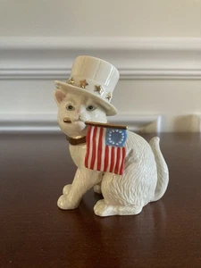 Vintage Lenox 24K Freedom Kitty Independence Day Cat With Flag Figurine - Picture 1 of 6