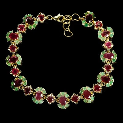 925 Sterling Silver Bracelet Oval Ruby 6x4mm Emerald Gemstone Jewelry 7.5 Inches - Image 1 of 4