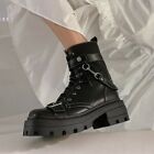 Womens 2021 Fashion Leather Buckle Straps Zipper Lace Up Combat Boots Shoes GMSS