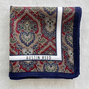 Vintage Handkerchief Red Cotton Pattern Damask Paisley Classic Pocket Square 17" - Picture 1 of 4