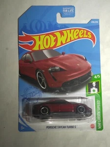 Hot Wheels 2021 Porsche Taycan Turbo S Red 208/250 4/5 HW GREEN SPEED  - Picture 1 of 3