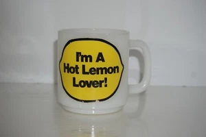 Vintage 1970's Glasbake "Im a Hot Lemon Lover" milk glass mug - Picture 1 of 9
