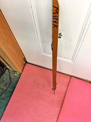 MW2 Vintage folk art ice fishing rod wooden 24" ice pick attach rattle reel - Image 1 of 4