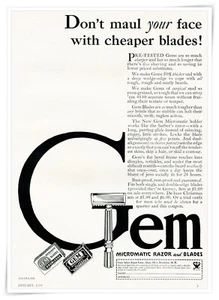 Anuncio impreso Gem Safety Razor Corp. Don't Maul Your Face anuncio vintage de 1934 - Imagen 1 de 4