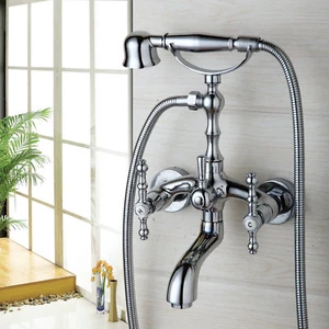 Bathtub Shower Head Chrome Rainfall Faucet Set Vintage Telephone Type Mixer Taps - Picture 1 of 9