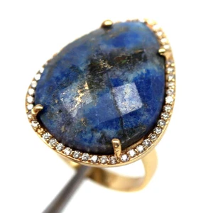 Anillo De Joyería De Lapislázuli Azul Y Circonita Cubica De 925 Plata 17 X 22 MM - Imagen 1 de 4