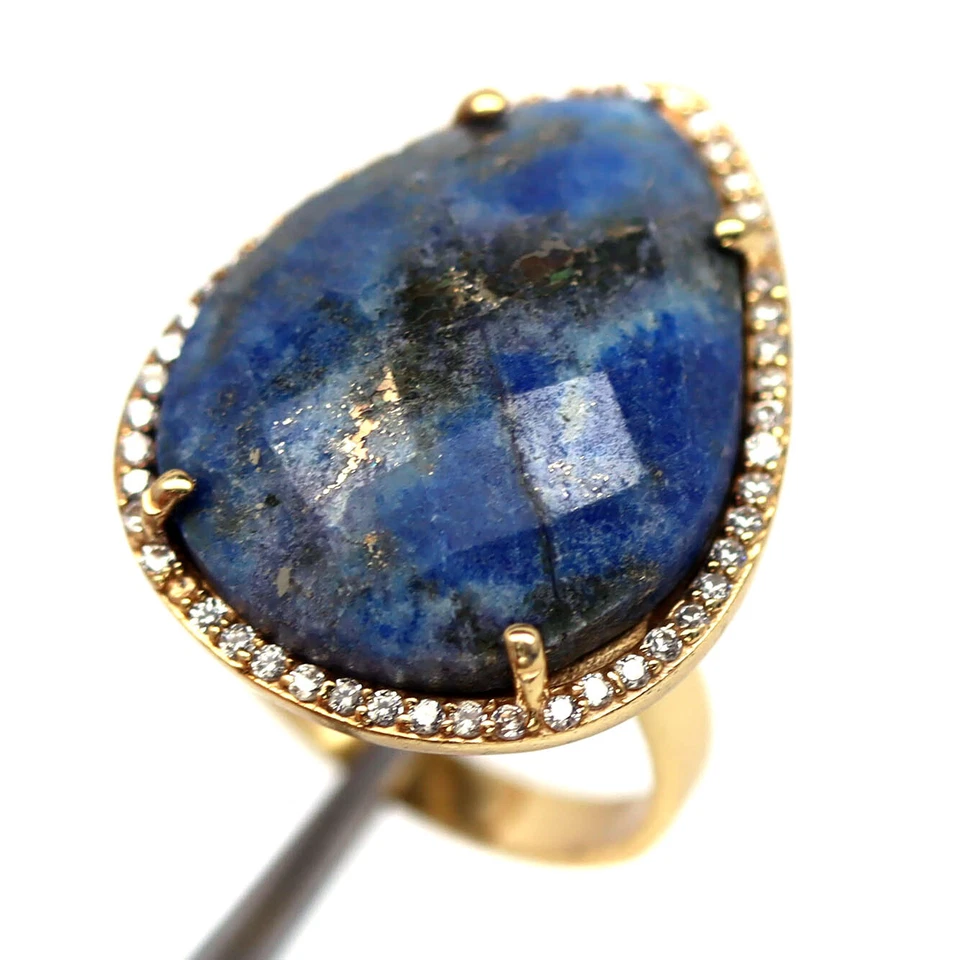 Gemstone 17 x 22 MM. Blue Lapis Lazuli & Cubic Zirconia Jewelry Ring 925 Silver - Image 1 of 4