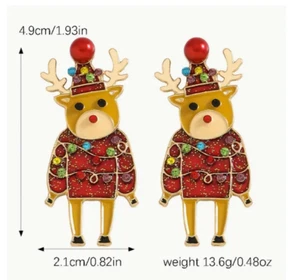 christmas Earrings Reindeer fashion jewelry NEW Free Shipping 2 Inch - Picture 1 of 1