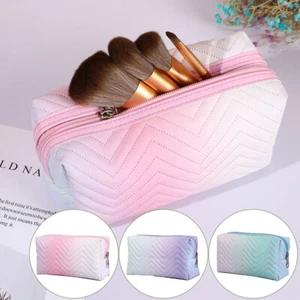 Women's Cosmetic Bag Large Makeup Pouch Storage Bag Travel Gradient Color Zipper - Picture 1 of 15