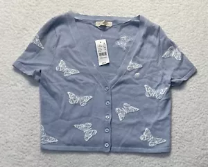 New LA Hearts Pacsun Fast Lane Cardigan Butterflies Cropped Button Down Size M - Picture 1 of 3