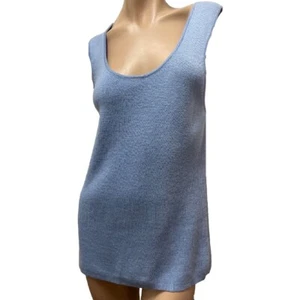 Maglione Eileen Fisher Tank GRANDE blu ghiaccio scollo a scoop lana merino costina nuovo con etichette $138 - Foto 1 di 9