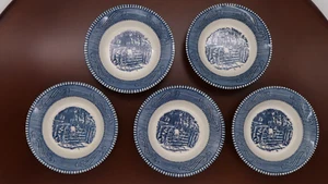 5x Currier & Ives Blue Children At The Old Farm Gate Berry Bowl 5.5" - You Pick - Picture 1 of 3
